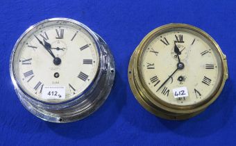 Two ship's bulkhead clocks, one in chrome by Henry Browne & Sons "Sestral" of Barking and London,
