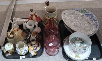 Two Royal Doulton figures, a pair of Mary Gregory cranberry bottles and other items Condition