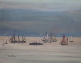 DELNY GOALEN (SCOTTISH 1932-2023)  BOATS AT THE HORIZON   Oil on canvas, signed lower right, 26 x