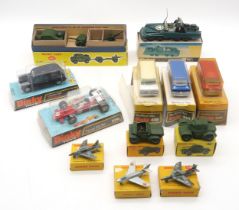 Boxed Dinky military vehicles comprising 697 Field Gun Set, 670 Armoured Car, 673 Scout Car, 602