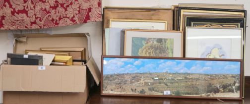 A mixed lot to include box of assorted picture frames and a large assortment of framed artworks