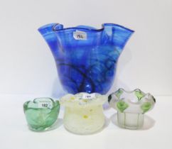A Powell glass dish, a Murano dish with aventurine, a large Uredale glass vase and a Glory Art glass
