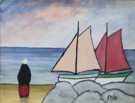 SEAN DYLAN (20THC CONTEMPORARY)  BEACH SCENE  Mixed media, signed lower right, 18 x 23cm  Together