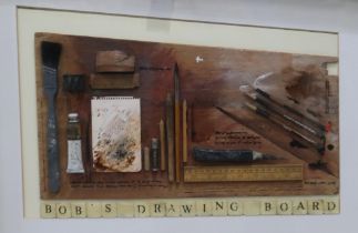 CONTEMPORARY SCHOOL  BOB'S DRAWING BOARD  Mixed media on board, 50 x 58 x 72cm  Together with 4