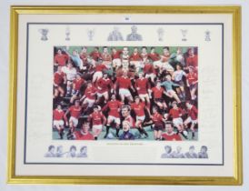 Legends of Old Trafford: a large framed limited edition print bearing signatures of Manchester