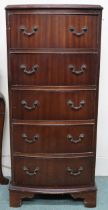 A 20th century mahogany bow front five drawer chest, 102cm high x 45cm wide x 35cm deep  Condition