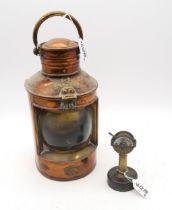 A ship's copper and brass stern lantern by Capt. O.M. Watts Ltd., Yacht Equipment, London,