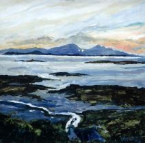 JOHN ARCHBOLD (SCOTTISH b.1958)  SILVER STREAM, BLUE RHUM  Alkyd on board, signed lower right, 58