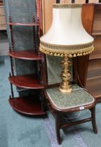 A lot comprising early 20th century bedroom chair, four tier corner what-not, Vienna style wall