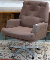 A mid 20th century upholstered Roneo Vickers swivel desk chair, 98cm high x 70cm wide x 75cm deep