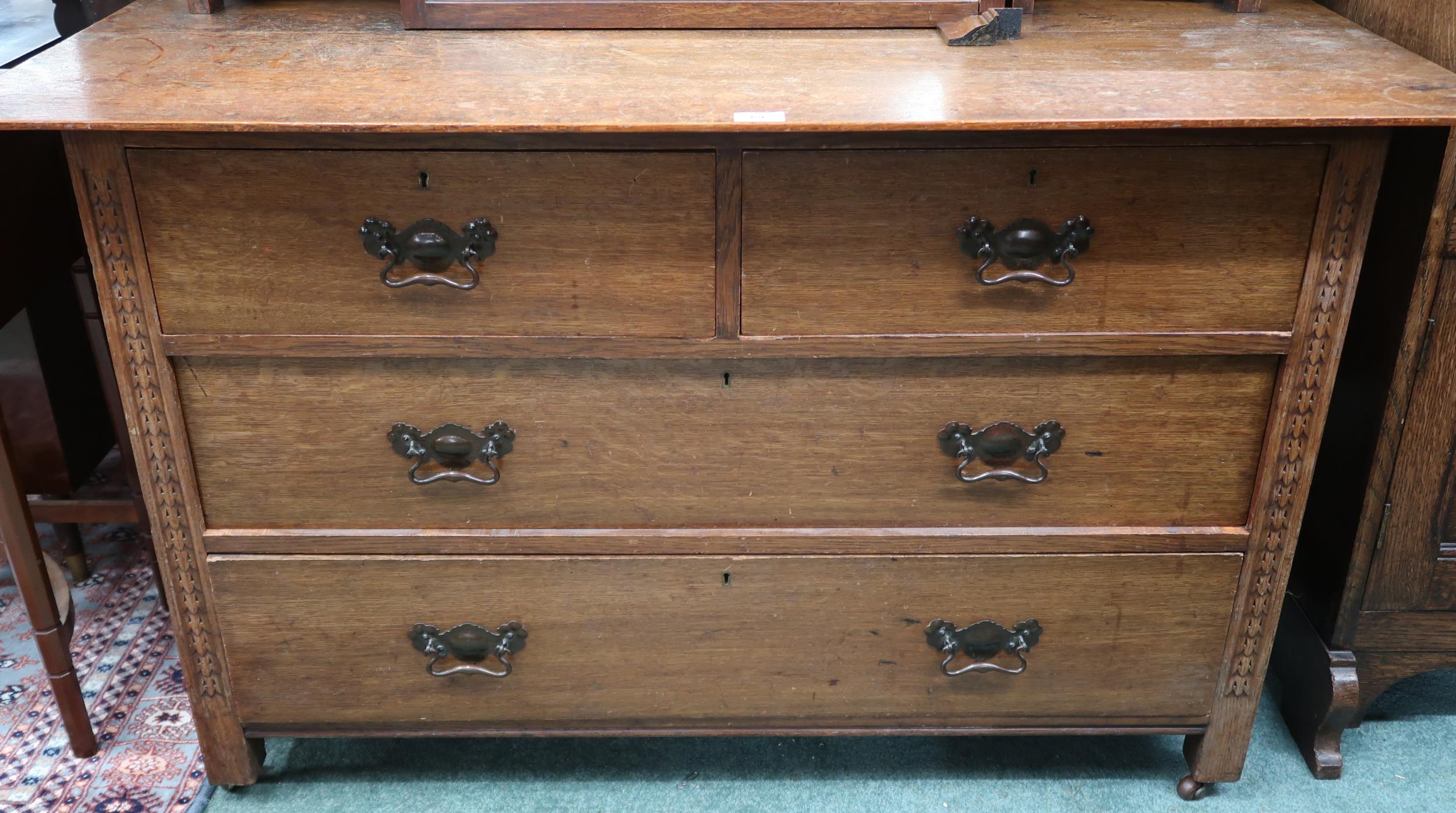 A late Victorian oak dressing chest with adjustable mirror on drawered superstructure on base with - Image 2 of 5