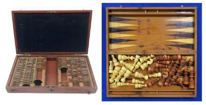 A cased set of optometrist's lenses, together with a large-scale contemporary chess set housed in