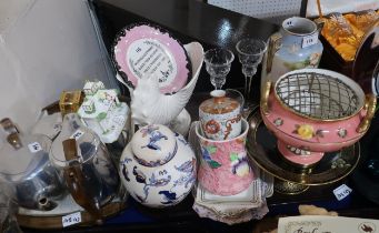 A Carlton Ware lustre Guinness plate, a Cauldon rose bowl, a Picquot Ware teaset on tray, a Kutani