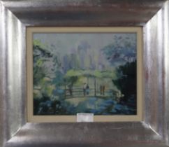 DELNY GOALEN (SCOTTISH 1932-2023)  MONET'S GARDEN  Oil on canvas, signed lower left, 18 x 23cm