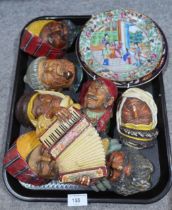 A Derby plate, a Canton plate and a collection of Bossons plaster heads, Condition Report:No