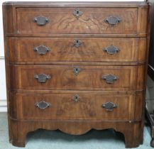 A 20th century walnut veneered four drawer chest, 79cm high x 77cm wide x 50cm deep Condition