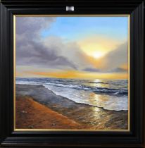 BEN GOYMOUR (ENGLISH b.1985) SEASCAPE AT SUNSET Oil on board, signed lower right, 59 x 59cm