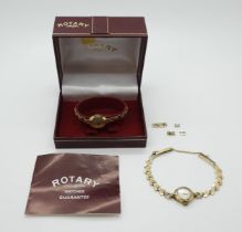 A 9ct gold ladies Rotary watch and strap, together with another 9ct gold ladies watch and strap,