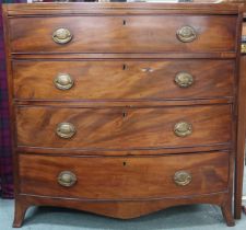 A Victorian mahogany bow front chest of four drawers, 90cm high x 92cm wide x 52cm deep Condition