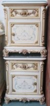 A pair of 20th century Louis XVI style painted bedside cabinets with single drawer over cabinet door