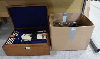 A collection of EPNS including a cased canteen of stainless steel ivorine handled cutlery,
