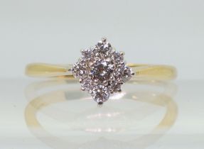 A 9ct gold diamond cluster ring, set with estimated approx 0.36cts of brilliant cut diamonds. Finger