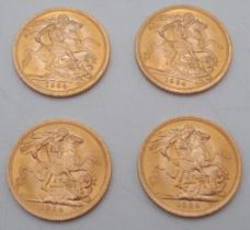 ELIZABETH II sovereign coins a lot comprising four Elizabeth II  sovereign coins each dated 1964