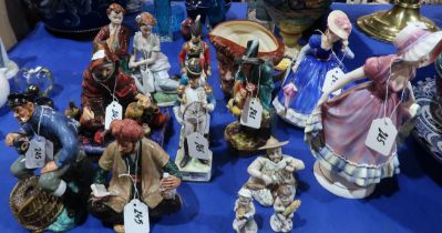 Five Royal Doulton figures including Lobster Man, Omar Khayyam, The Mask Seller, The Potter, and