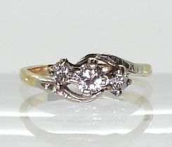 A vintage three stone diamond ring set with estimated approx 0.50cts of brilliant cut diamonds to