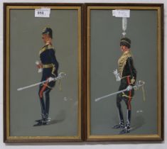 C.L British officers in profile, monogrammed, gouache, 34 x 18cm (2) Condition Report:Available upon