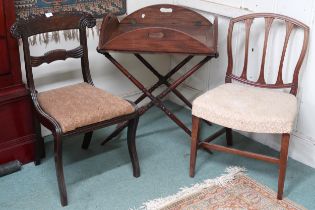 A lot comprising 19th century beech folding butlers tray on stand, 81cm high x 71cm wide x 67cm