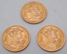 ELIZABETH II sovereign coins a lot comprising three Elizabeth II sovereign coins each dated 1964