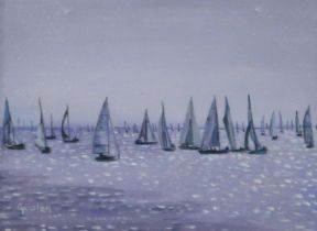 DELNY GOALEN (SCOTTISH 1932-2023)  SCINTILLATING SEA, TARBERT  Oil on canvas, signed lower left,