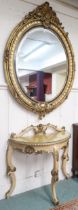 A lot comprising large 20th century gilt Rocco style oval bevelled glass wall mirror, 152cm high x