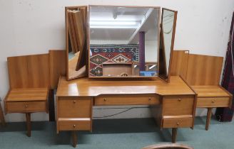 A lot comprising mid 20th century Younger teak triple plate mirror back dressing table, 137cm high x