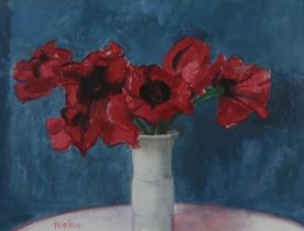 DELNY GOALEN (SCOTTISH 1932-2023)  STILL LIFE WITH POPPIES  Oil on canvas, signed lower left, 33 x