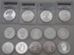 A lot comprising various silver coins with US First Strike Dollars, White Greyhound of Richmond 2