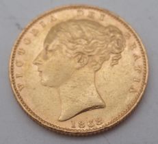 VICTORIA 1868 SOVEREIGN  obverse; young uncrowned portrait of Queen Victoria left, legend around