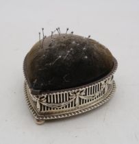 A late Victorian Scottish silver pin cushion, by Hamilton & Inches, Edinburgh 1896, in the form of a