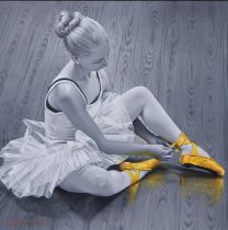 CHUNG SHEK, Yellow shoes, oil on canvas, signed lower left, 57 x 57cm Condition Report:Available