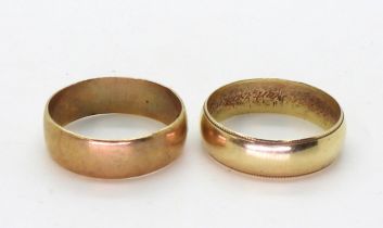 A 9ct gold wedding band, size V1/2, together with another 9ct gold wedding band, size U1/2, weight