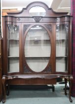 A late 19th/early 20th century mahogany glazed display cabinet with central glazed door flanked by