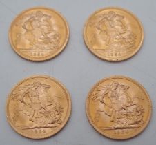 ELIZABETH II sovereign coins a lot comprising four Elizabeth II sovereign coins each dated 1964 32