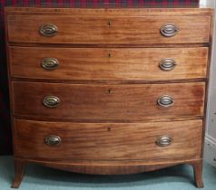 A Victorian mahogany bow front four drawer chest on bracket supports, 99cm high x 105cm wide x