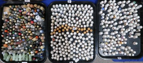 A collection of thimbles including six Australian silver mounted glass examples, Royal Doulton