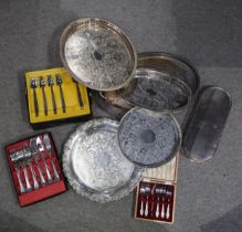 A collection of EPNS including serving trays, loose cutlery, dishes, fruit knives etc Condition