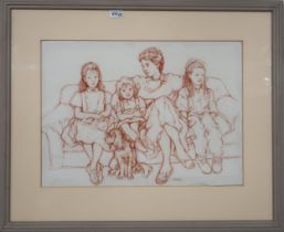 ANNE ANDERSON (SCOTTISH b. TRINIDAD)  FAMILY PORTRAIT  Sanguine on paper, signed lower right,  42 x