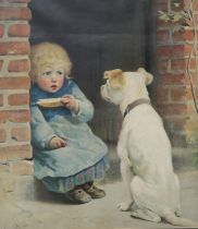 AFTER LEON OLIVIE Child and dog, lithograph, 44 x 39cm Condition Report:Available upon request