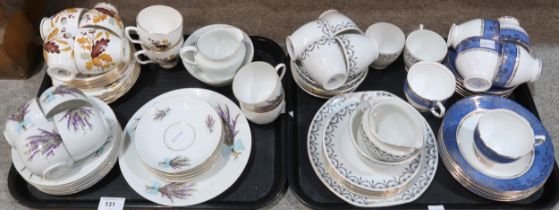 A Salisbury blue and gilt decoarted teaset, a lucky heather decorated teaset and other teawares