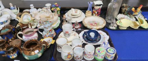 Assorted decorative ceramics including a lustre ware Mariners jug, copper lustre, a continental